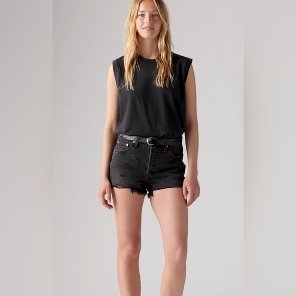 Levis | 501 Original Fit High Rise Wash Black Denim Shorts Size 32/14 Plus Size - Picture 1 of 11